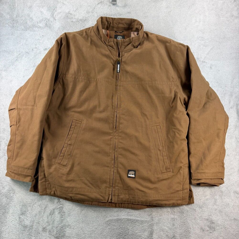 Berne Workwear Mens XL Brown Duck Canvas Quilted Lined Work Jacket Plaid
